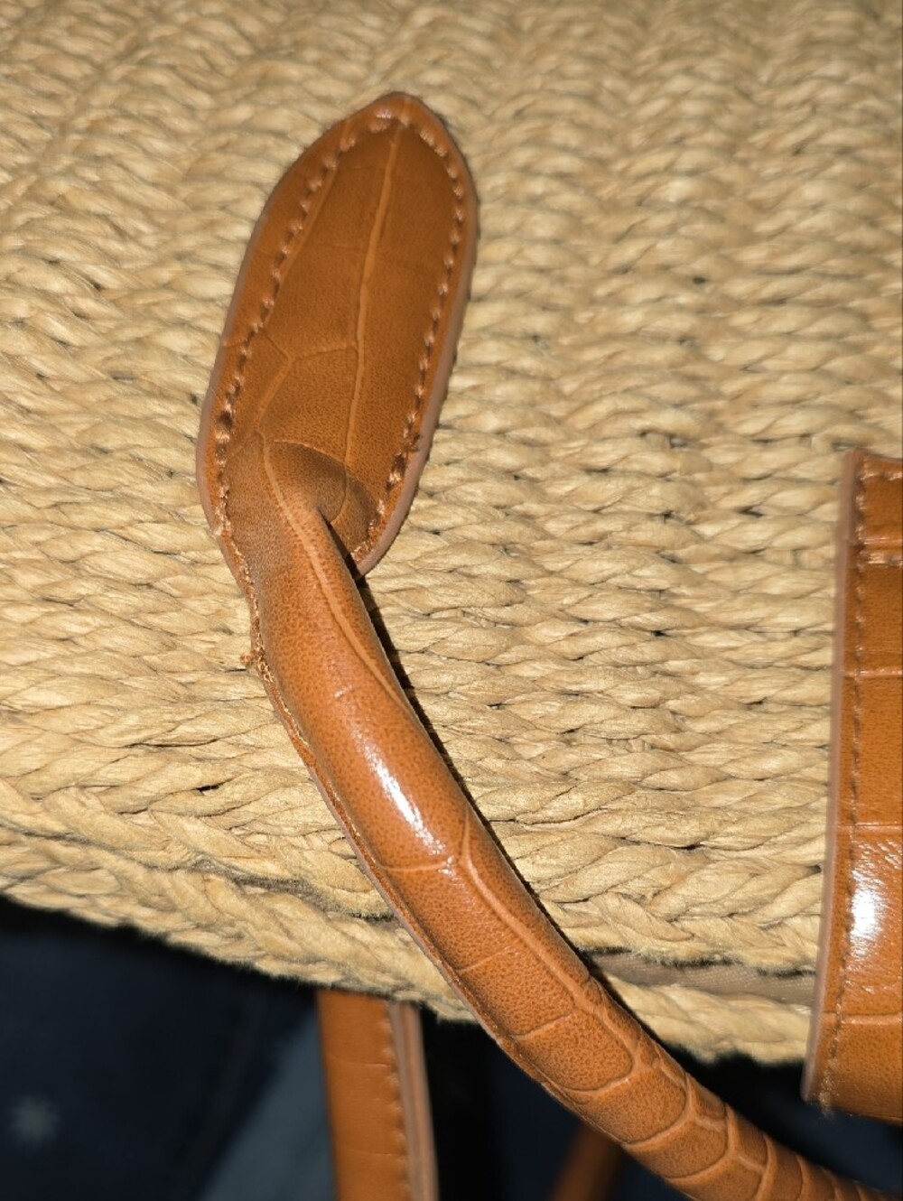 Woven Mustard Tote with Tan Faux-Leather Handles - Picture 6 of 15